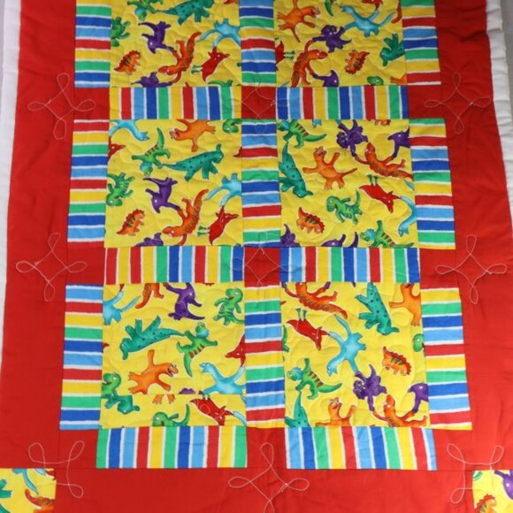 Dinosaur Baby Quilt Cover Handmade Bright Colors Boys Room Decor 35 x 26.25 - Picture 3 of 4